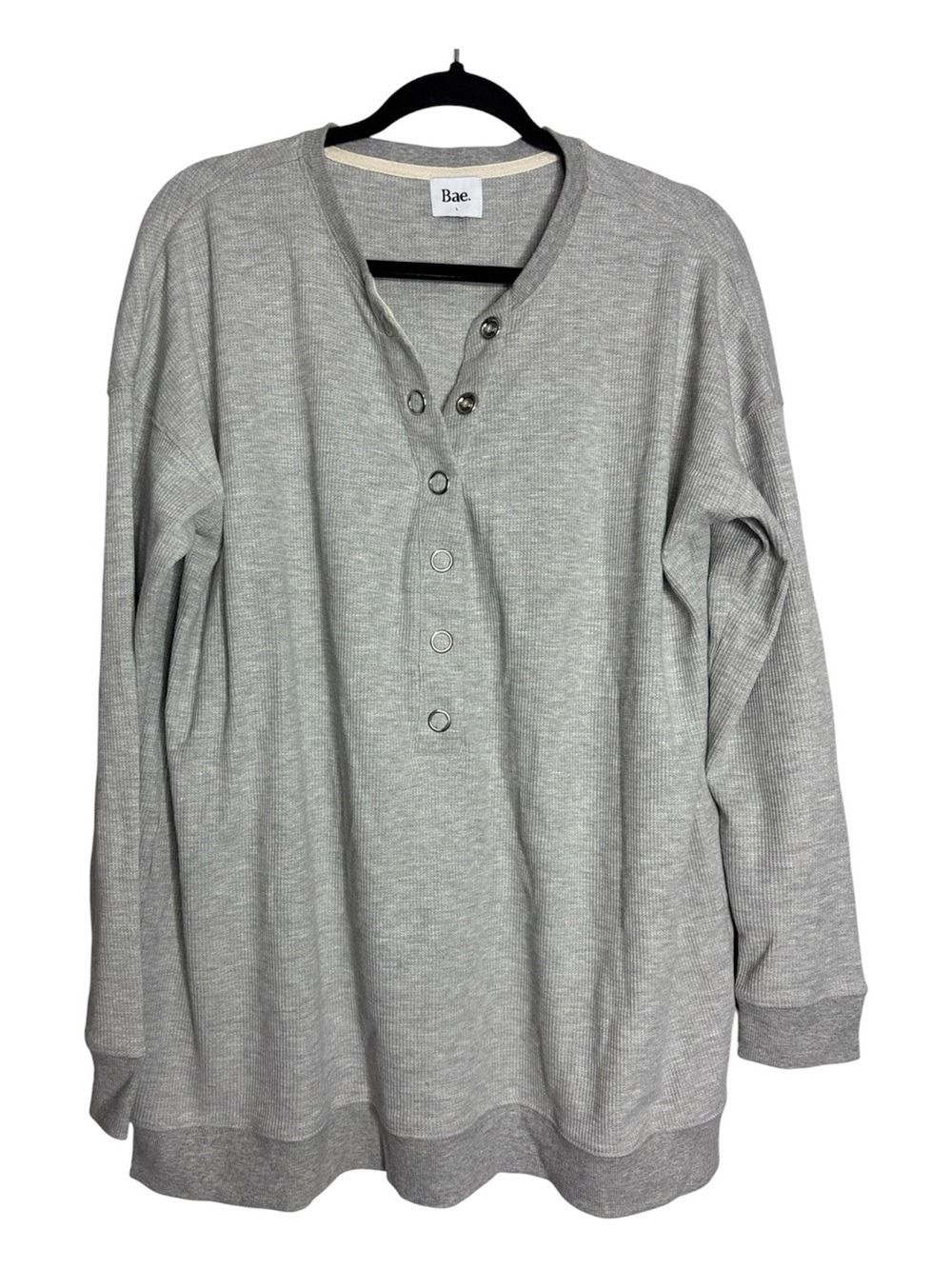 BAE. Waffle Henley Maternity Top Long Sleeve 1/2 Button Front Grey, size L